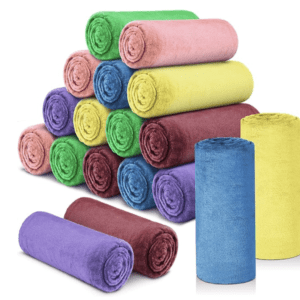 A pile of colored towels on top of each other.